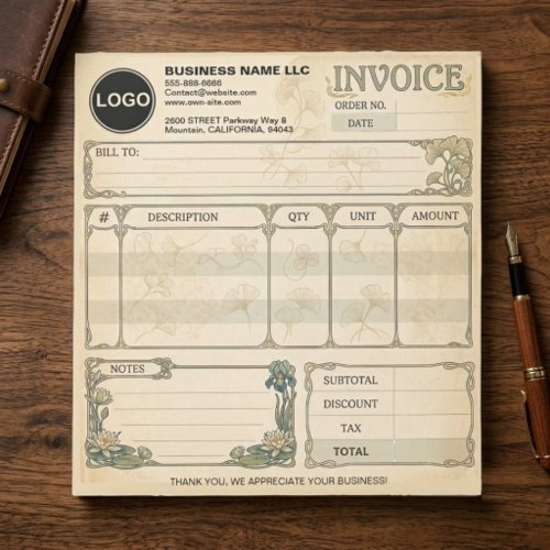 Invoice Sales Receipt Order Forms | Kraft Logo Notepad