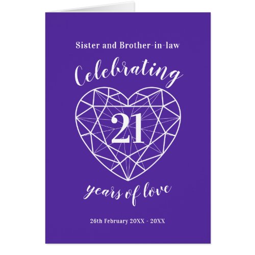 Iolite wedding anniversary 21 years of love card