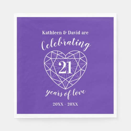 Iolite wedding anniversary 21 years of love napkins