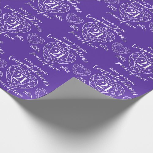 Iolite wedding anniversary 21 years of love purple wrapping paper