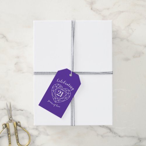 Iolite wedding anniversary 21st heart purple gift tags