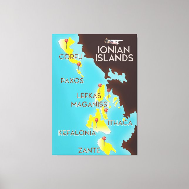 Ionian Islands map poster. Canvas Print (Front)