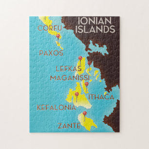 Ionian Islands map poster. Jigsaw Puzzle