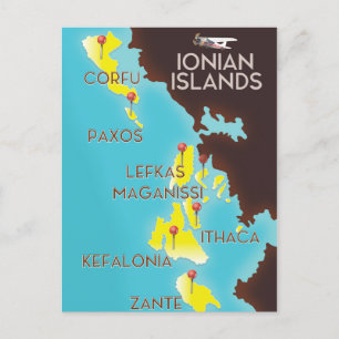 Ionian Islands map poster. Postcard