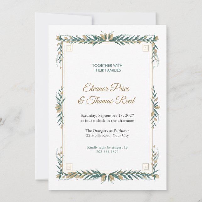 Ionic Fretwork Wedding Invitation (Front)