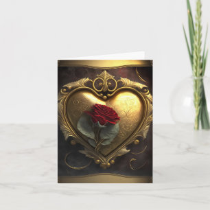 Ionic Gold Heart Rose Romantic Valentine's Day Card