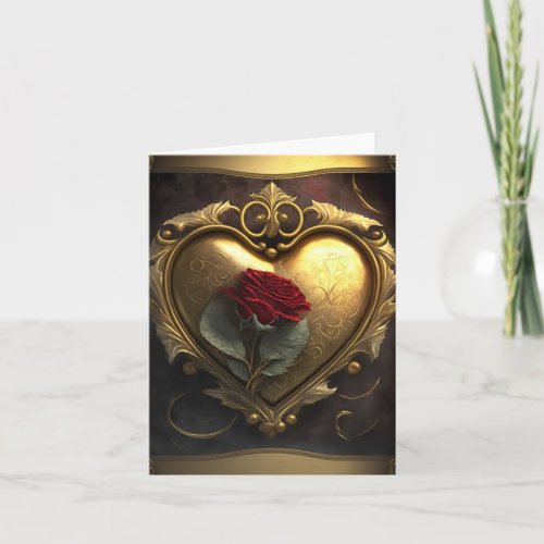Ionic Gold Heart Rose Romantic Valentines Day Card