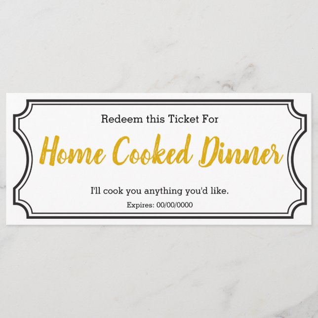 IOU Love Gift Ticket One Dinner editable yellow Menu (Front)