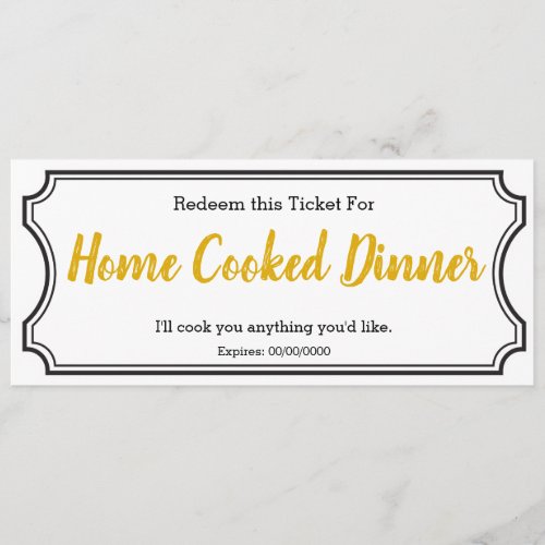 IOU Love Gift Ticket One Dinner editable yellow Menu