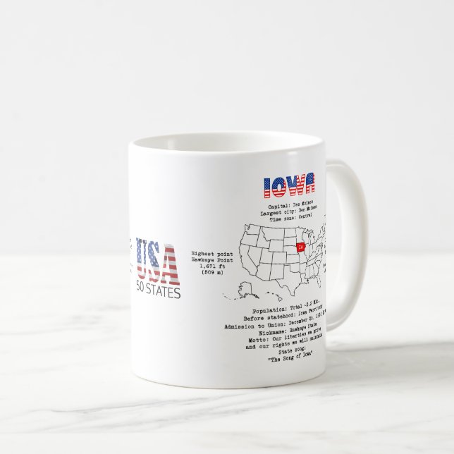 Iowa American state on a map and useful info Coffee Mug (Front Right)