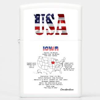 Iowa American state on a map and useful info Zippo Lighter
