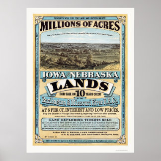 Iowa and Nebraska Land Advertisement 1872 Poster