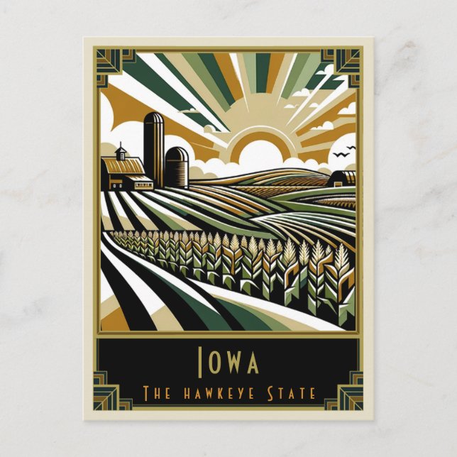 Iowa | Art Deco Postcard (Front)