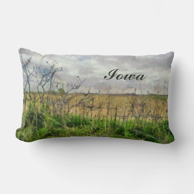 Iowa Beautiful Rural Landscape With Old Fence Lumbar Pillow (Front)