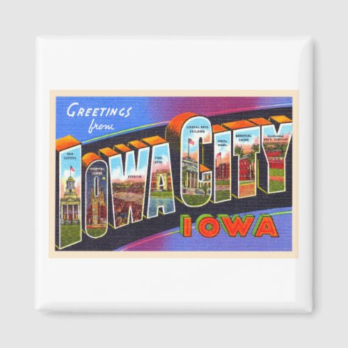 Iowa City Iowa IA Vintage Large Letter Postcard Magnet