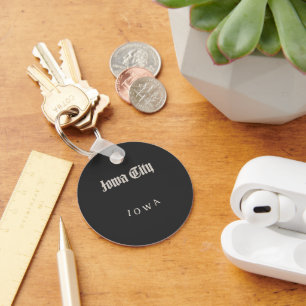 Iowa City Iowa White Font Keychain