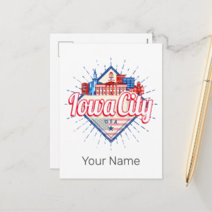 Iowa City United States Retro Skyline Vintage USA Holiday Postcard