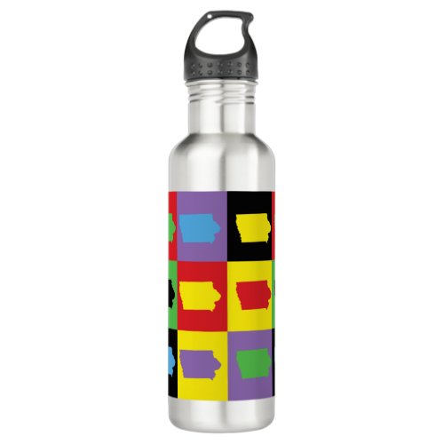 Iowa Colorful Pop Art Pattern Stainless Steel Water Bottle
