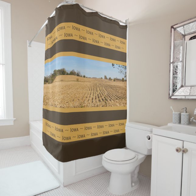 Iowa Cornfield Panoramic Scenery Photography Shower Curtain (In Situ)