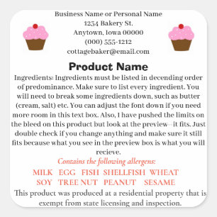 Iowa Cottage Food Law Label for home bakery