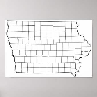 Iowa Counties Blank Outline Map Poster | Zazzle