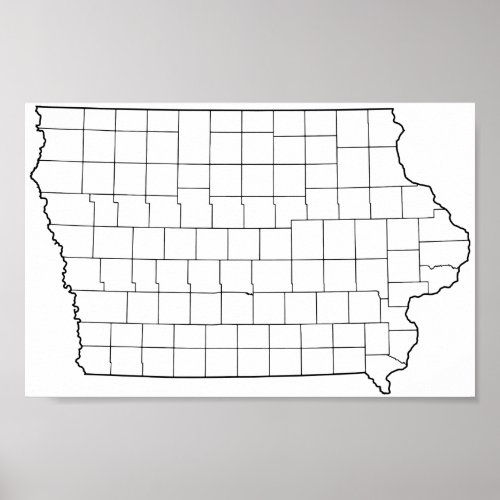 Iowa Counties Blank Outline Map Poster