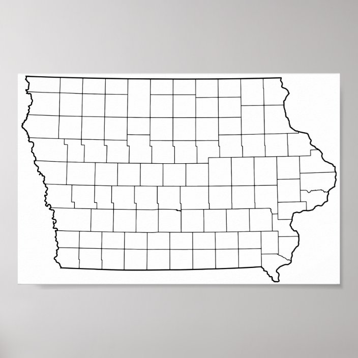 Iowa Counties Blank Outline Map Poster  Zazzle.com