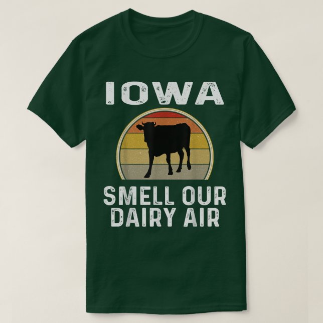 Iowa Dairy Farmer Smell Our Dairy Air Retro Cow Fu T-Shirt (Design Front)