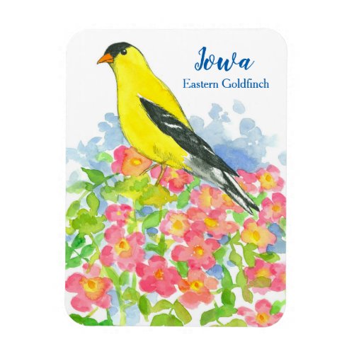 Iowa Eastern Goldfinch Pink Wild Roses Watercolor Magnet