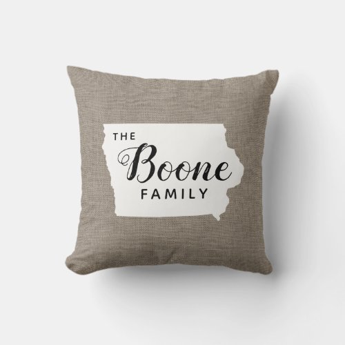 Iowa Family Monogram State Throw Pillow