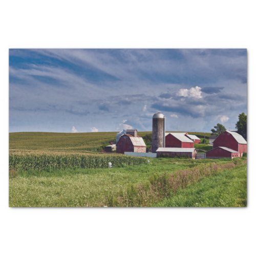 Iowa Farm Cornfields Silo and Red Barns Tissue Paper