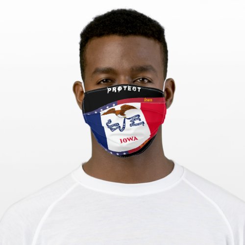 Iowa  Flag w Stars Stripes on Black Adult Cloth Face Mask