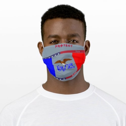 Iowa  Flag w Stars Stripes on Cool Grey Adult Cloth Face Mask