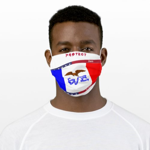 Iowa  Flag w Stars Stripes on White Adult Cloth Face Mask