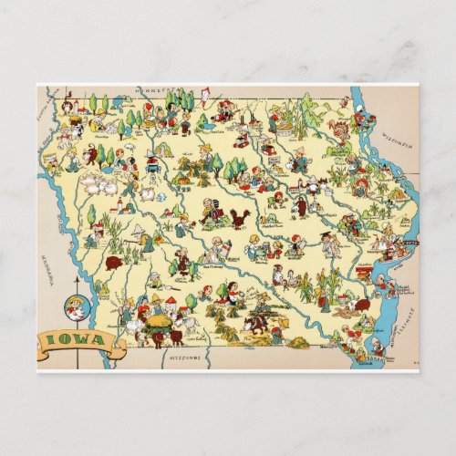 Iowa Funny Vintage Map Postcard