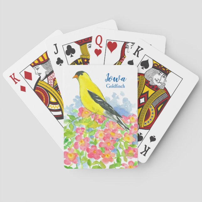 Iowa Goldfinch State Bird Pink Roses Poker Cards (Back)
