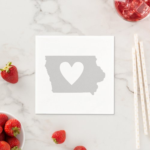 Iowa Gray Map Shape Heart Cutout Paper Party Paper Napkins