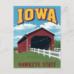 Iowa Hawkeye State Covered Bridge Vintage Postcard