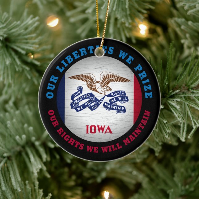 IOWA HAWKEYE STATE FLAG CERAMIC ORNAMENT (Tree)