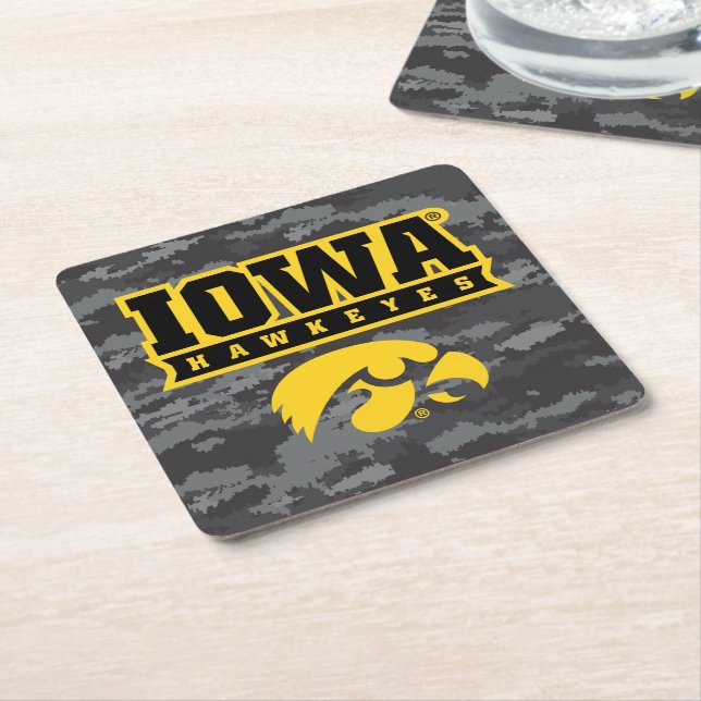 Iowa Hawkeyes | Camouflage Square Paper Coaster (Angled)