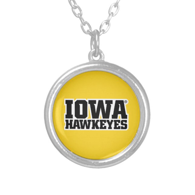 Iowa Hawkeyes Logotype Silver Plated Necklace (Front)