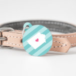 Iowa Heart Pet ID Tag<br><div class="desc">Let your furry friend show some home state pride with this cute Iowa ID tag. Design features a white silhouette map of the state of Iowa with a pink heart inside, on a tone on tone turquoise stripe background. Add your pet's name and contact information to the back in white...</div>