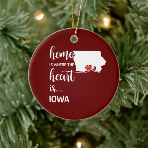 Iowa home is where the heart is ceramic ornament