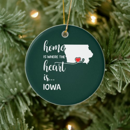 Iowa home is where the heart is ceramic ornament