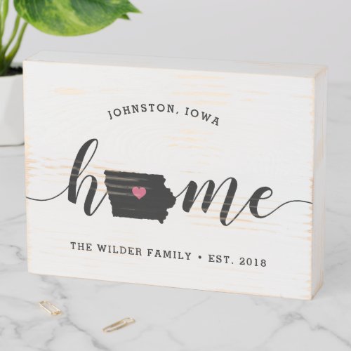 Iowa Home State Rustic Family Name Wooden Box Sign