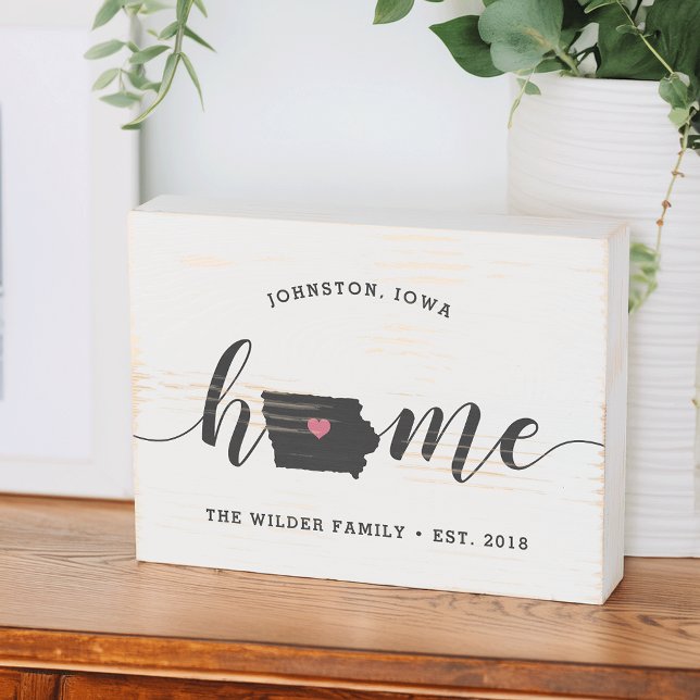 Iowa Home State Rustic Family Name Wooden Box Sign (Creator Uploaded)