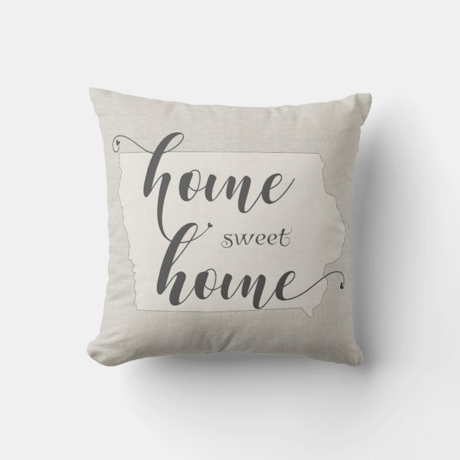 Iowa - Home Sweet Home burlap-look Throw Pillow (Front)