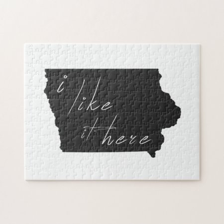 Iowa I Like It Here State Silhouette Black Jigsaw Puzzle