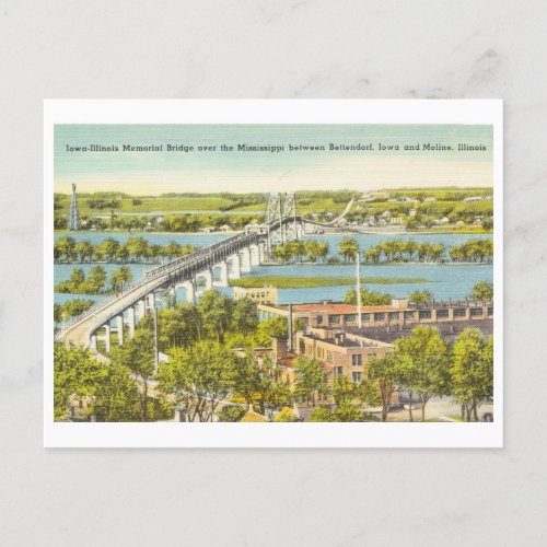 Iowa Illinois Bridge Mississippi River vintage Postcard
