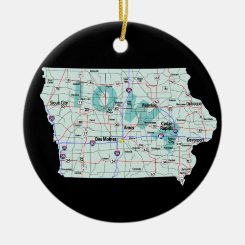 Iowa Interstate Map Ceramic Ornament